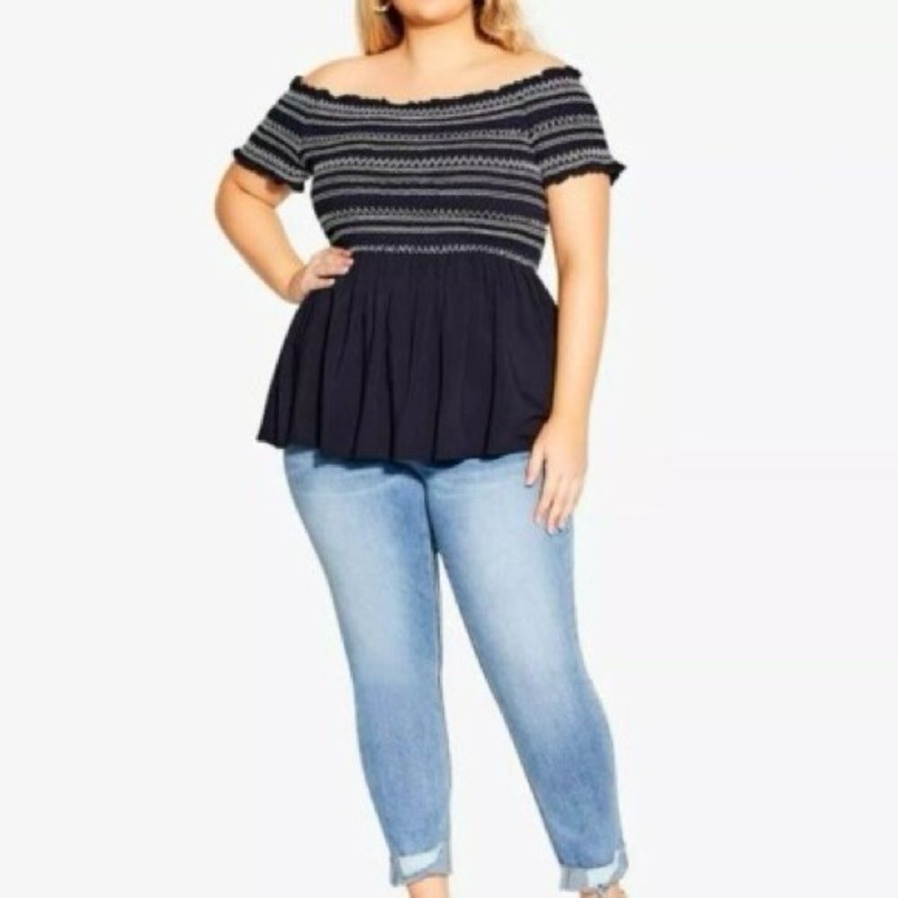 NWT City Chic Top stitch detail Off Shoulder Boho Peplum Peasant Top Sz XXL 24